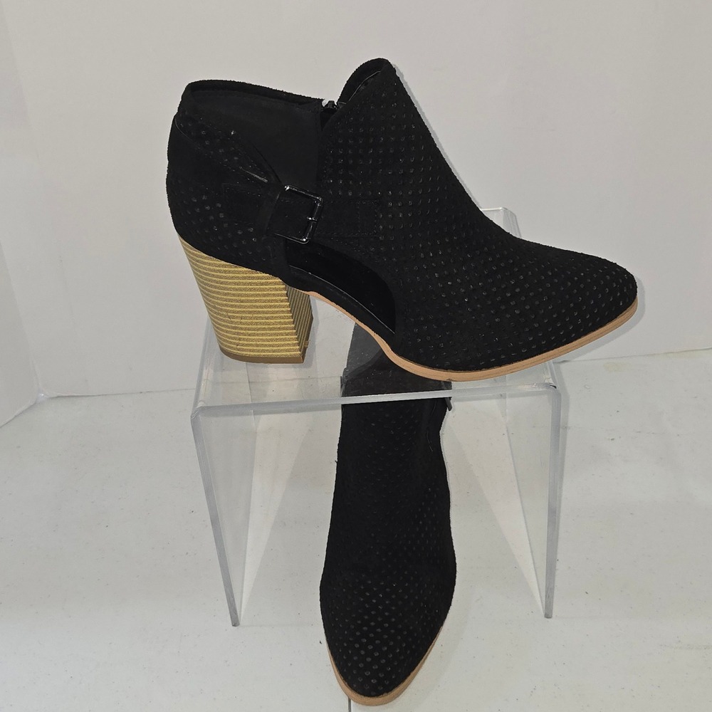 Herstyle Womens Size 10 Black Perforated Buckle Ankle Booties Block Heel AC953